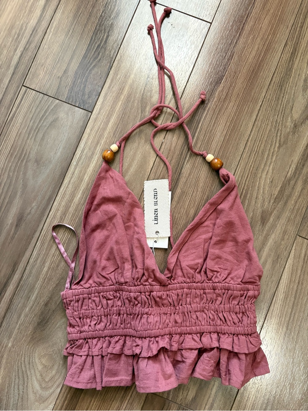 Linen Bloom Rose Pink Ruffle Crop Top